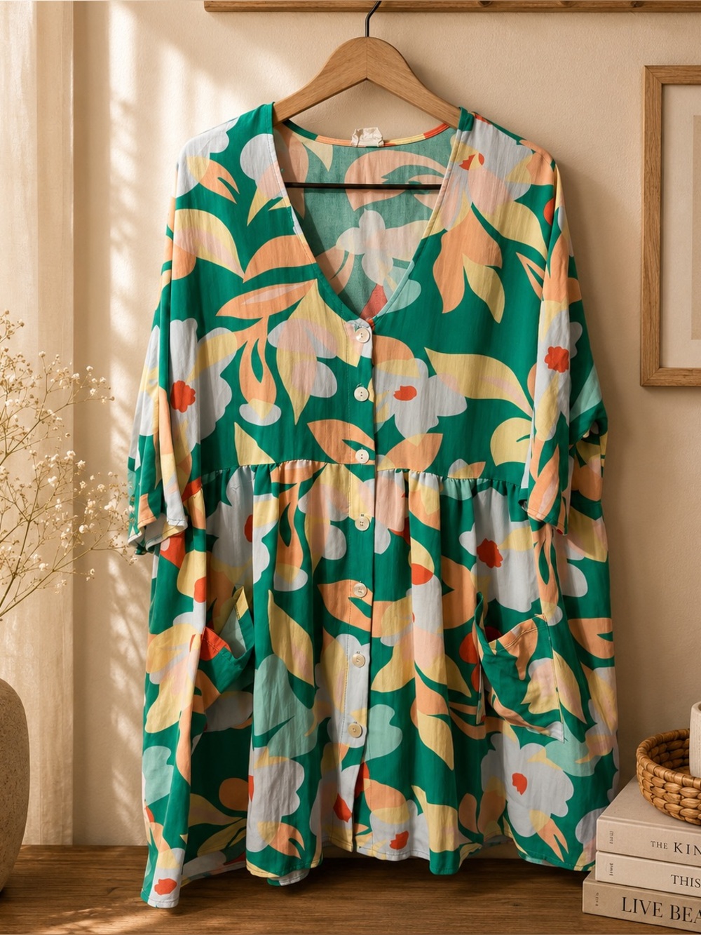 Lovely Melody Cream and Teal Floral Top| XL
